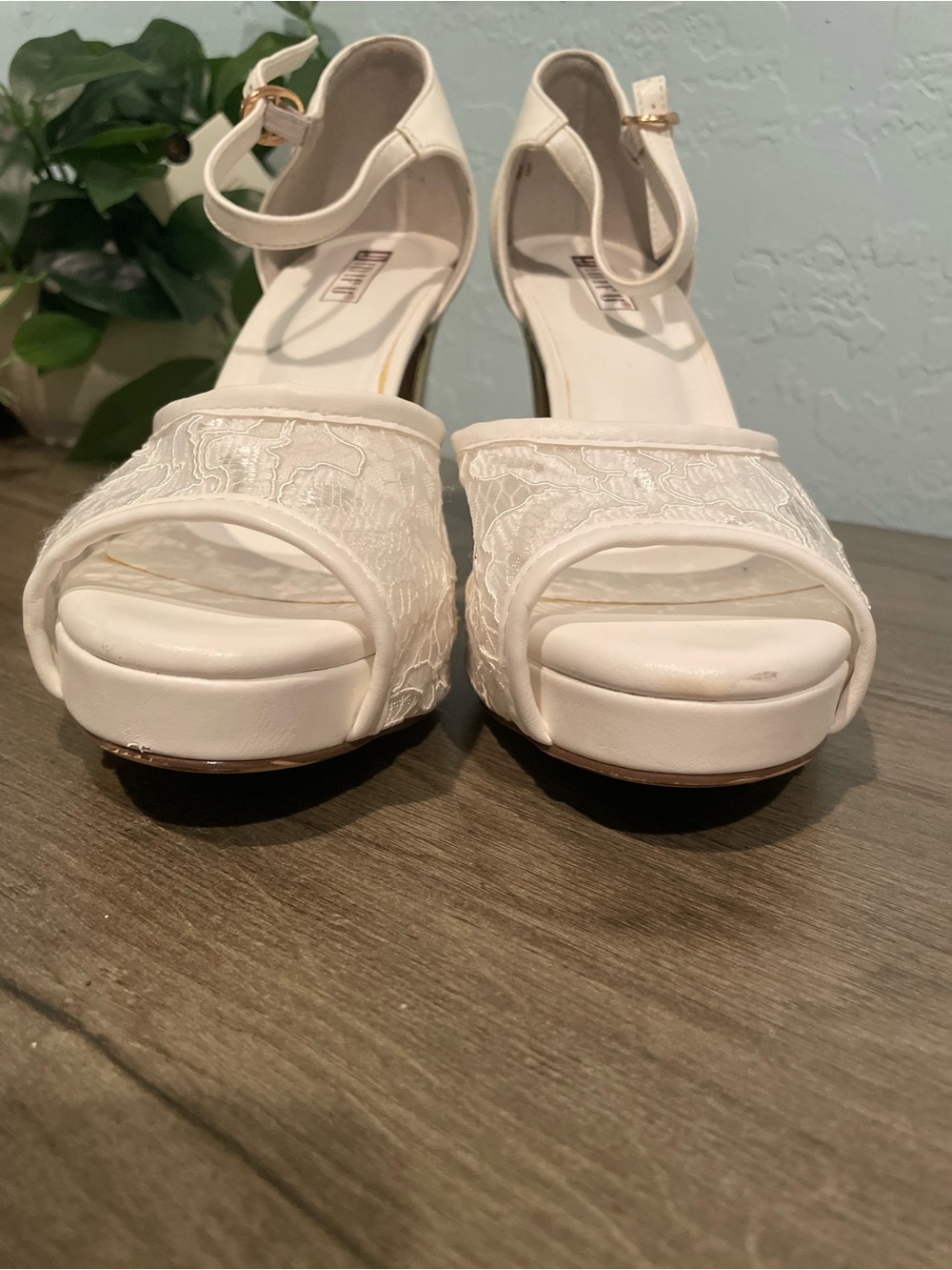 Women's Ivory Lace Platform Heel Formal Sandals with Ankle Strap - Picture 5 of 8
